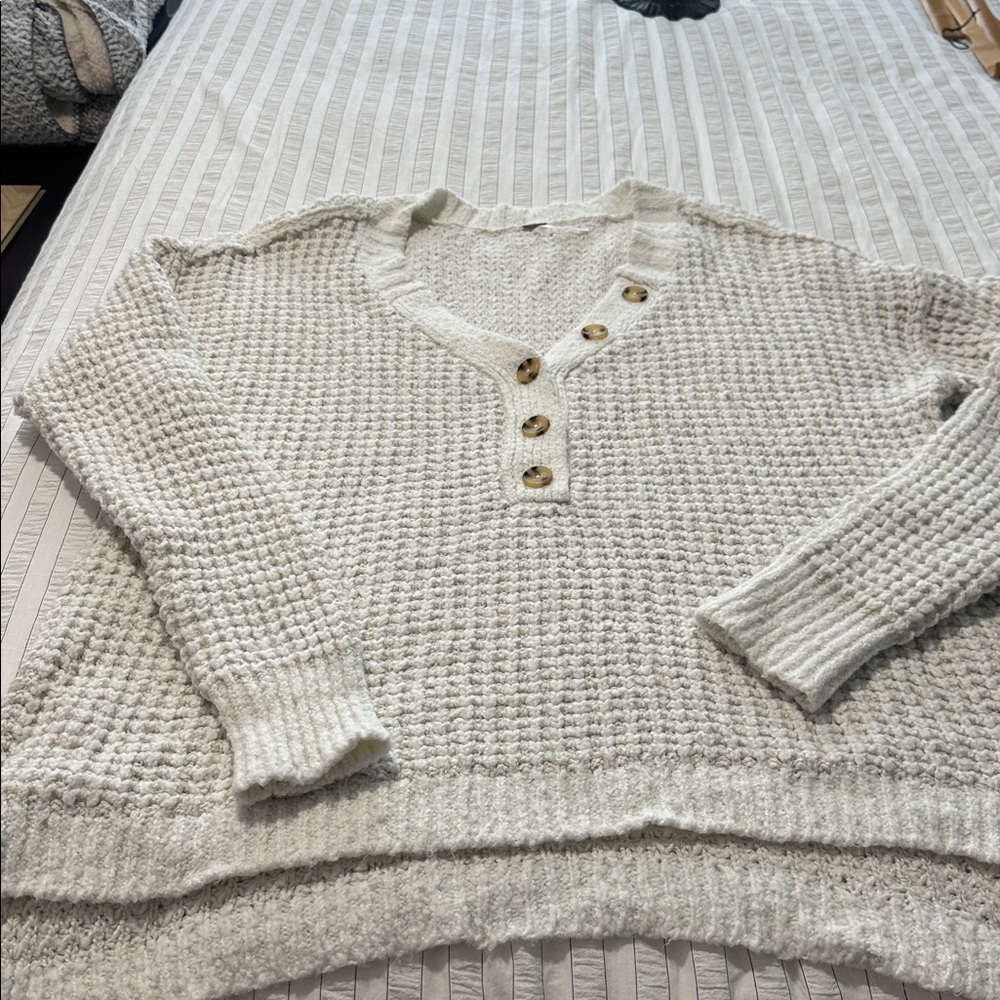 Free People Ivory Textured Knit Sweater